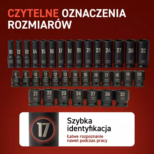 Zestaw nasadek udarowych 1/2 długie krótkie 35 SZT 6-kątne 8-32 4