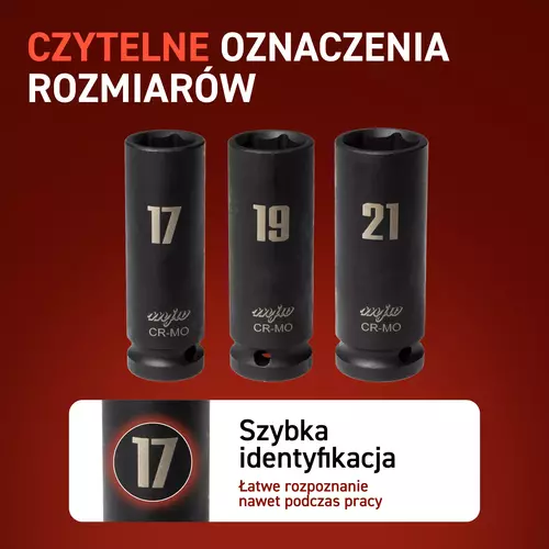 Zestaw nasadek udarowych długich 1/2" 17 19 21 mm 4