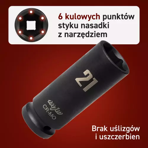 Zestaw nasadek udarowych długich 1/2" 17 19 21 mm 6