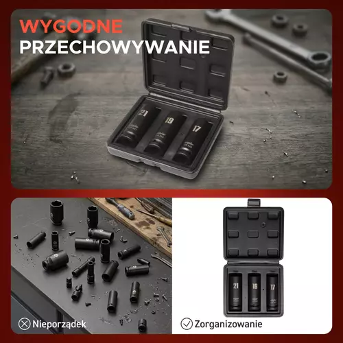 Zestaw nasadek udarowych długich 1/2" 17 19 21 mm 7
