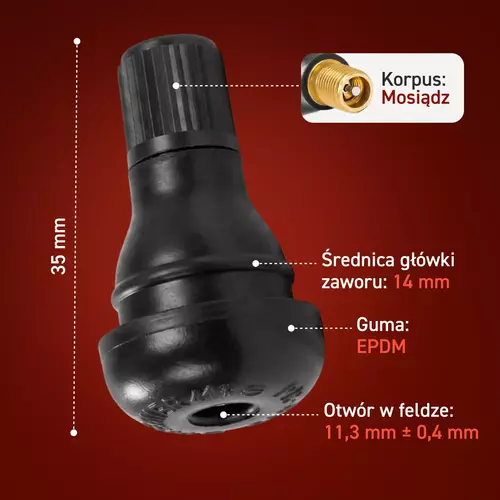 Zawór TR412 EPDM wentyl bezdętkowy do kół samochodowych 100 sztuk 6