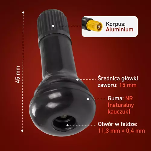 Zawór TR413 wentyl bezdętkowy do kół samochodowych 100 sztuk 6