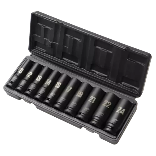 Zestaw nasadek udarowych długie 1/2 10 SZT 6-kątne 10-24 mm 1